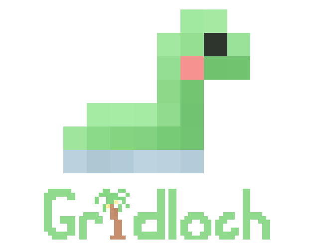 An image of a cute Loch Ness monster with the title Gridloch underneath.